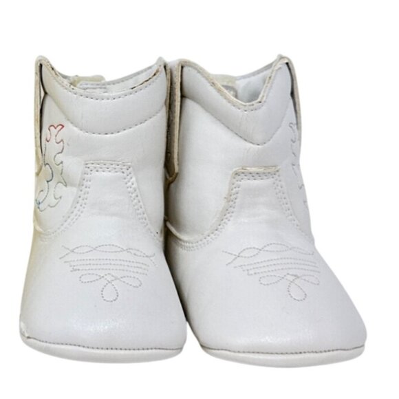 Baby Western Cowboy Booties Size 2 White Faux Leather - Picture 2 of 6